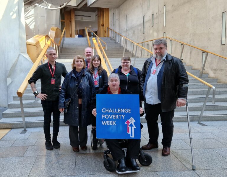 End Poverty Edinburgh campaigning at the Scottish Parliament for Challenge Poverty Week