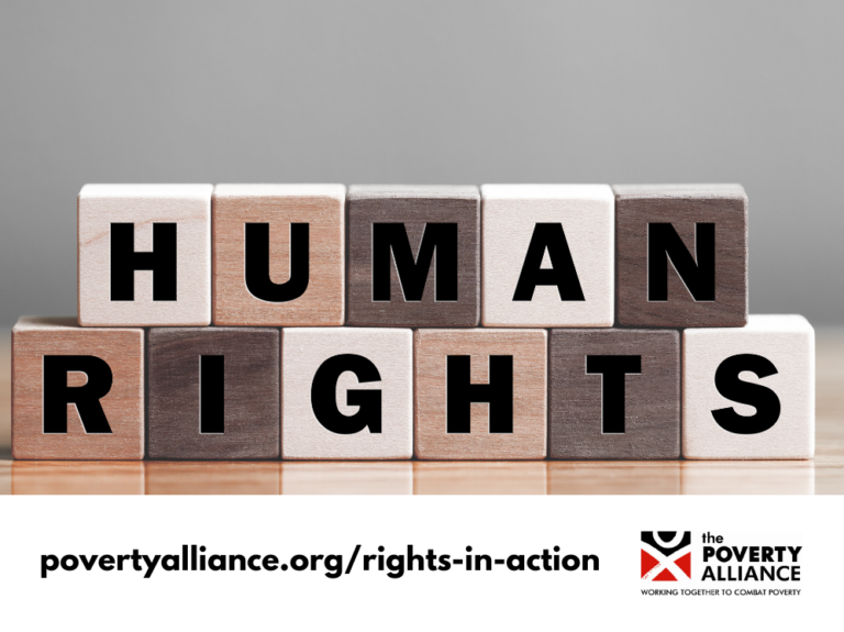 A stock image showing building blocks spelling out the phrase Human Rights