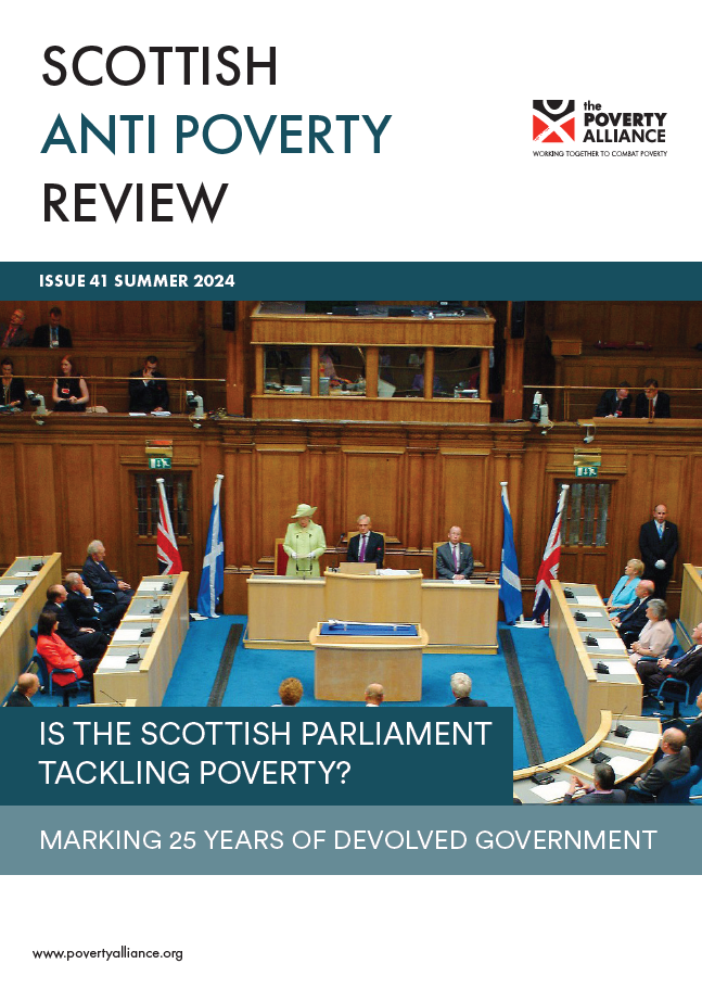 A photo of the old Scottish Parliament chamber in Old College, Edinburgh. Part of the cover of issue 41 of the Scottish Anti-Poverty Review.